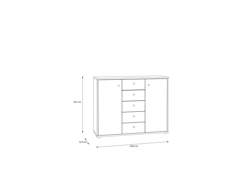 TEMPRA - Commode 2 portes 5 tiroirs