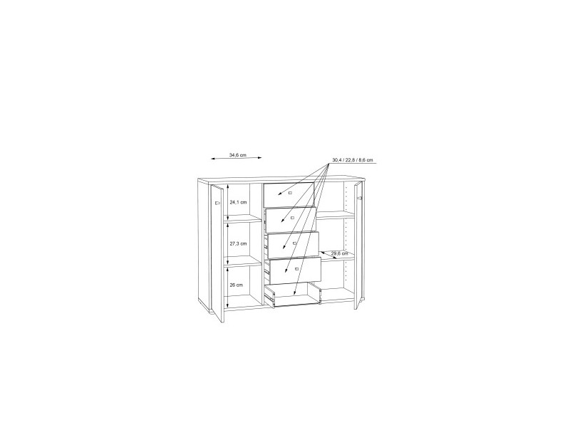 TEMPRA - Commode 2 portes 5 tiroirs