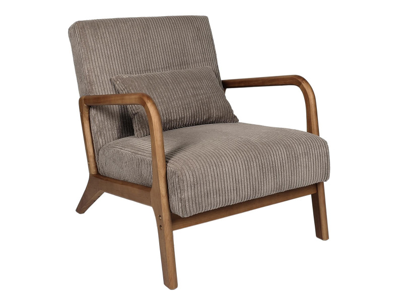 SCOTT - Fauteuil de salon côtelé TAUPE