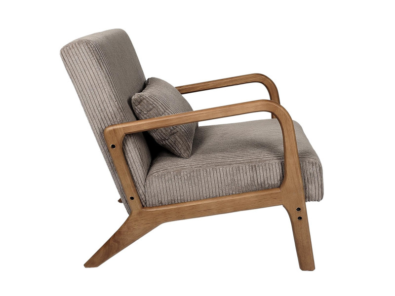 SCOTT - Fauteuil de salon côtelé TAUPE