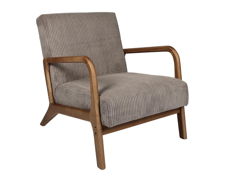 SCOTT - Fauteuil de salon côtelé TAUPE