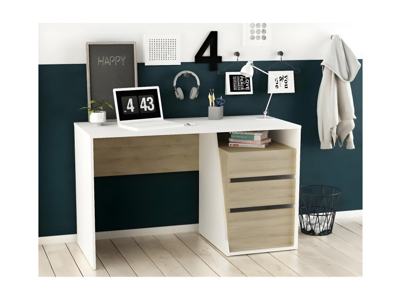 JEFFERSON - BUREAU DROIT - 3 TIROIRS
