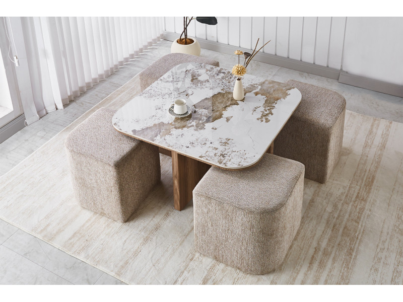 EVORA - Table basse avec 4 poufs