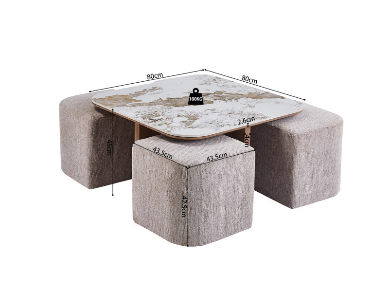 EVORA - Table basse avec 4 poufs