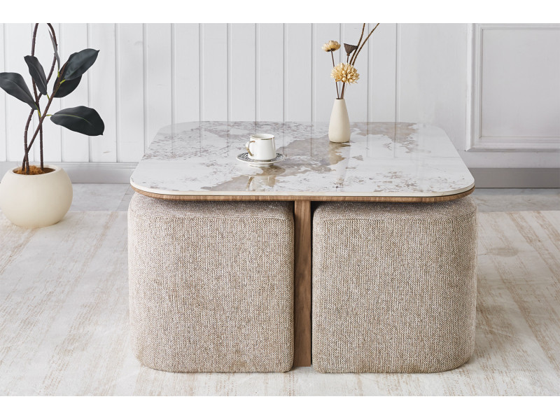 EVORA - Table basse avec 4 poufs