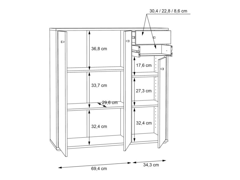 TEMPRA - Meuble d'appoint 3 portes -...